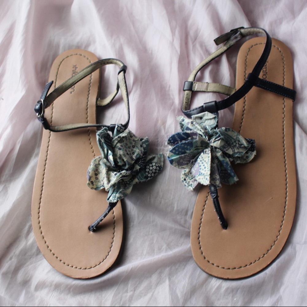 blue and black floral sandals